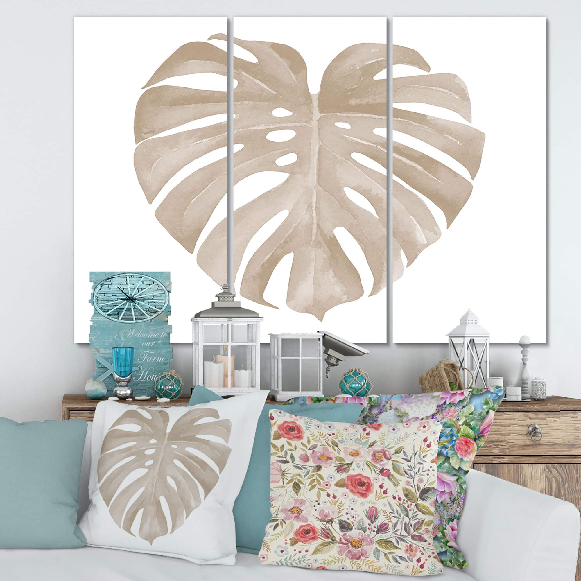 Designart - Ivory Pastel Monstera Heart Shaped Tropical Leaf